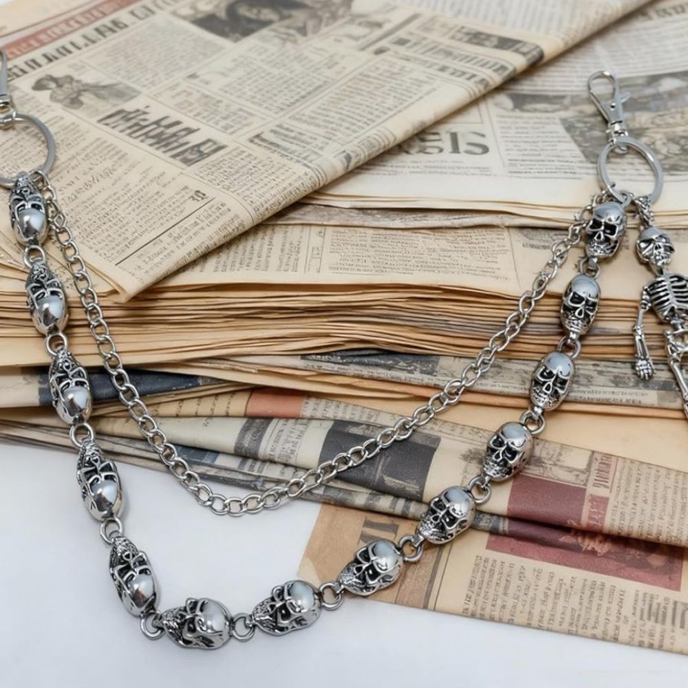 Skeleton Pants Chain Skull Gothic Punk Y2K Wallet Jean Chain Unisex Silver - Picture 6 of 7